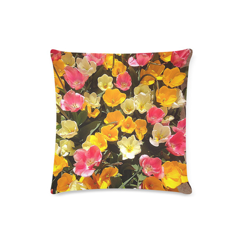 Yellow Pink Flowers Custom Zippered Pillow Case 16"x16"(Twin Sides)