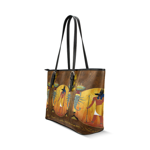 Anubis the egyptian god Leather Tote Bag/Small (Model 1640)