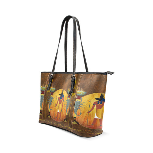 Anubis the egyptian god Leather Tote Bag/Small (Model 1640)
