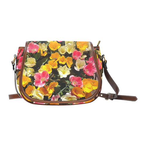 Yellow Pink Flowers Saddle Bag/Large (Model 1649)