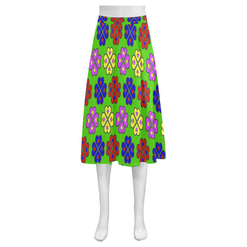 heart flower pattern on green Mnemosyne Women's Crepe Skirt (Model D16)