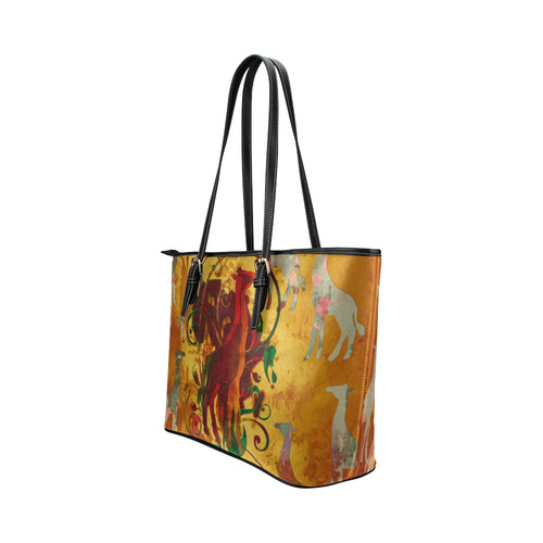 Magic Africa Giraffes Ornaments grunge Leather Tote Bag/Large (Model 1651)