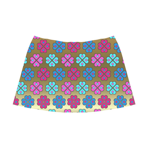 heart flower pattern on gold Mnemosyne Women's Crepe Skirt (Model D16)
