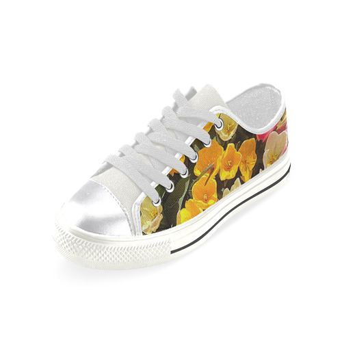 Yellow Pink Flowers Canvas Women's Shoes/Large Size (Model 018)