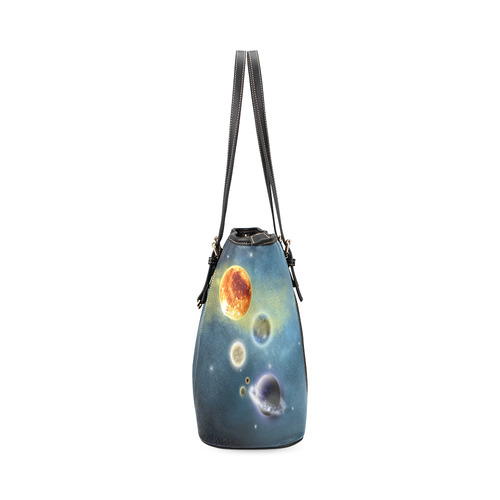 Space scenario with  meteorite sun and planets Leather Tote Bag/Large (Model 1640)