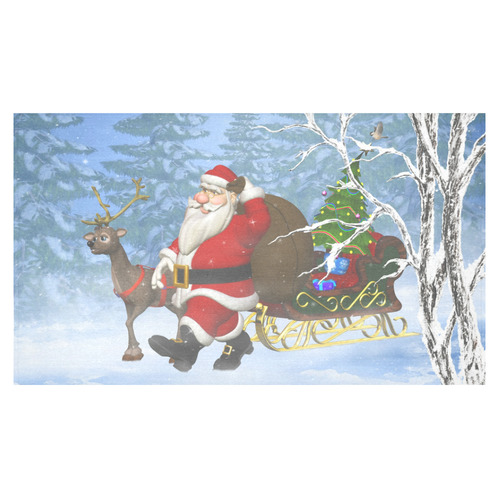 Santa and his Reindeer in the forest Christmas Cotton Linen Tablecloth 60"x 104"