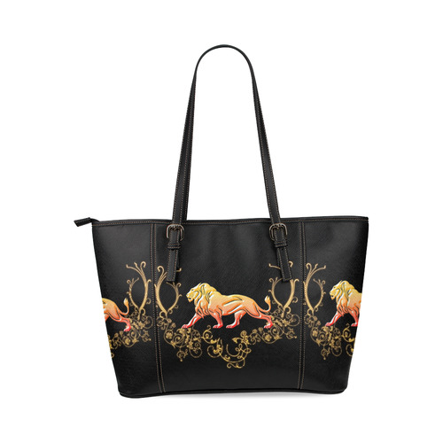 Awesome lion in gold and black Leather Tote Bag/Large (Model 1640)