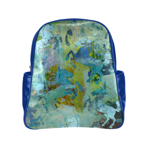 Rearing Horses grunge style painting Multi-Pockets Backpack (Model 1636)