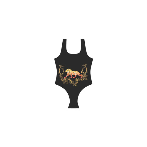 Awesome lion in gold and black Vest One Piece Swimsuit (Model S04)