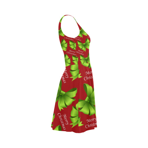 Merry Christmas Green Bows on Red Atalanta Sundress (Model D04)