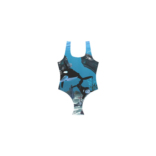 Amazing orcas , underwater world Vest One Piece Swimsuit (Model S04)