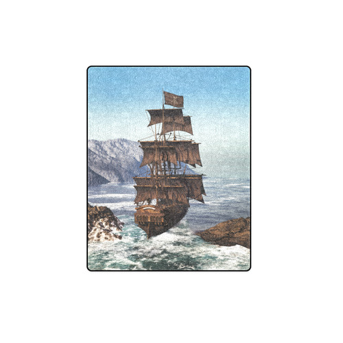 A pirate ship sails through the coastal Blanket 40"x50"