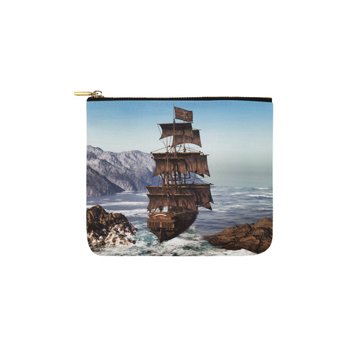 A pirate ship sails through the coastal Carry-All Pouch 6''x5''