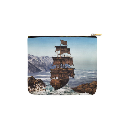 A pirate ship sails through the coastal Carry-All Pouch 6''x5''