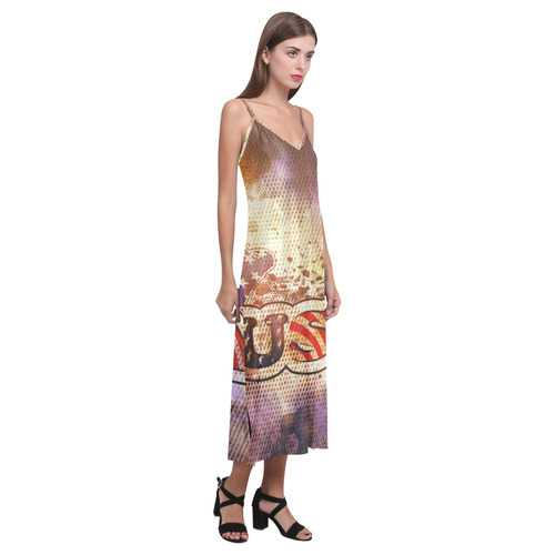 the USA with wings V-Neck Open Fork Long Dress(Model D18)