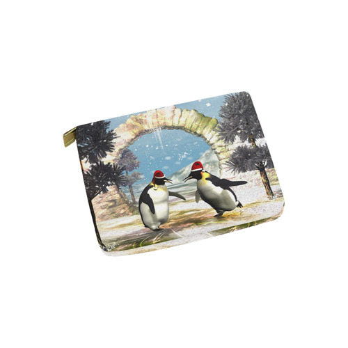 Funny penguins with christmas hat Carry-All Pouch 6''x5''