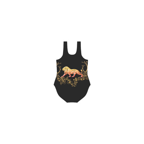 Awesome lion in gold and black Vest One Piece Swimsuit (Model S04)