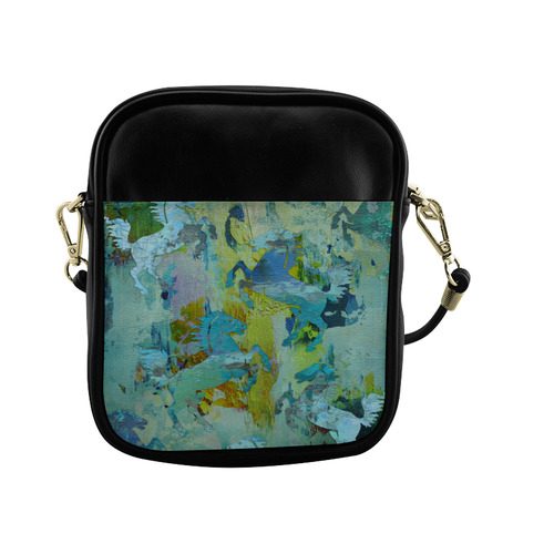 Rearing Horses grunge style painting Sling Bag (Model 1627)