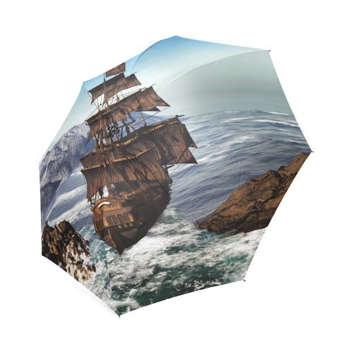 A pirate ship sails through the coastal Foldable Umbrella (Model U01)