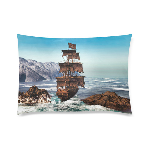 A pirate ship sails through the coastal Custom Zippered Pillow Case 20"x30" (one side)