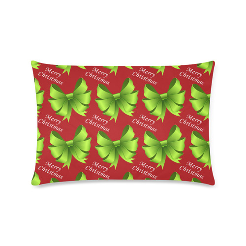 Merry Christmas Green Bows on Red Custom Rectangle Pillow Case 16"x24" (one side)