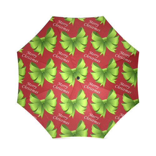 Merry Christmas Green Bows on Red Foldable Umbrella (Model U01)