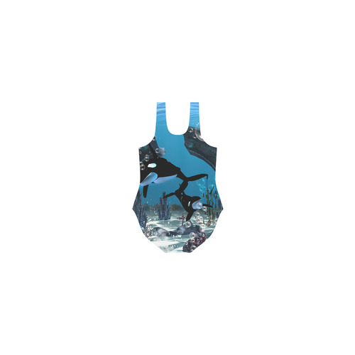 Amazing orcas , underwater world Vest One Piece Swimsuit (Model S04)