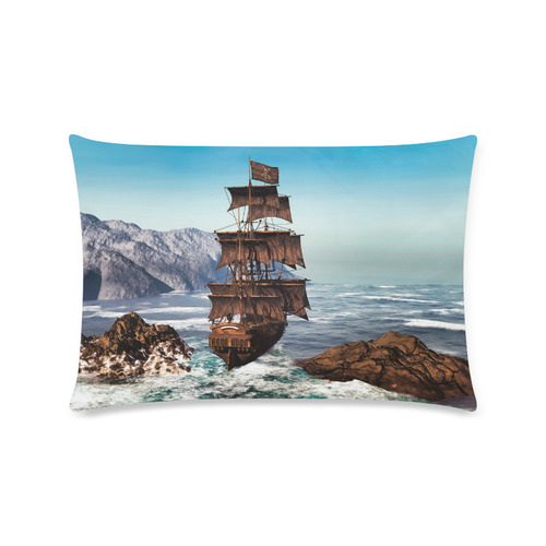 A pirate ship sails through the coastal Custom Rectangle Pillow Case 16"x24" (one side)