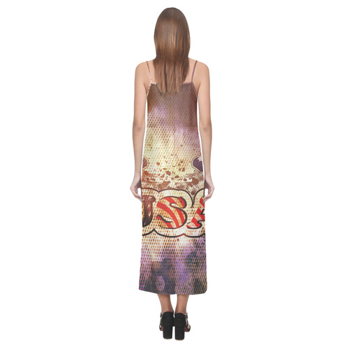 the USA with wings V-Neck Open Fork Long Dress(Model D18)
