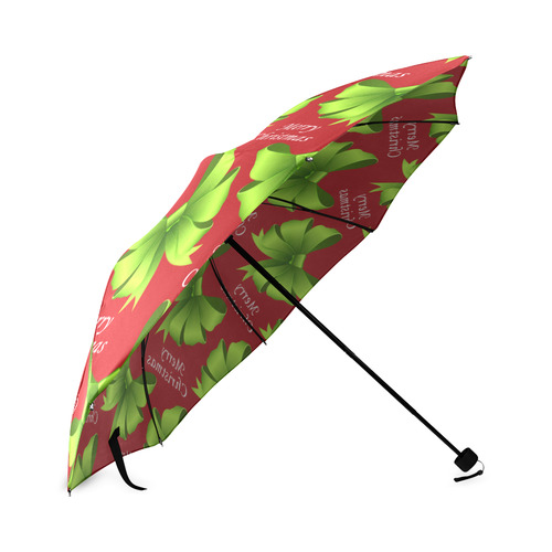 Merry Christmas Green Bows on Red Foldable Umbrella (Model U01)