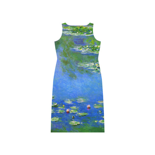 Claude Monet Water Lilies 1906 Floral Fine Art Phaedra Sleeveless Open Fork Long Dress (Model D08)