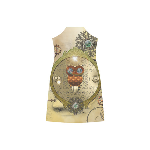 Steampunk, wonderful owl V-Neck Open Fork Long Dress(Model D18)