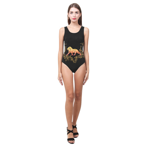 Awesome lion in gold and black Vest One Piece Swimsuit (Model S04)