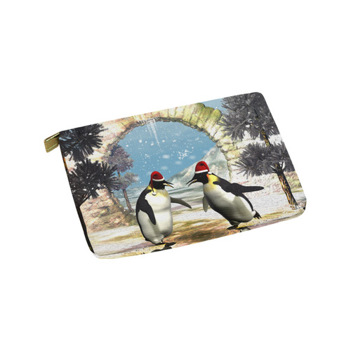 Funny penguins with christmas hat Carry-All Pouch 9.5''x6''
