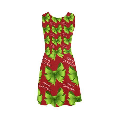 Merry Christmas Green Bows on Red Atalanta Sundress (Model D04)