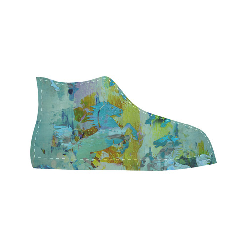Rearing Horses grunge style painting Aquila High Top Microfiber Leather Women's Shoes (Model 032)