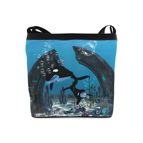 Amazing orcas , underwater world Crossbody Bags (Model 1613)