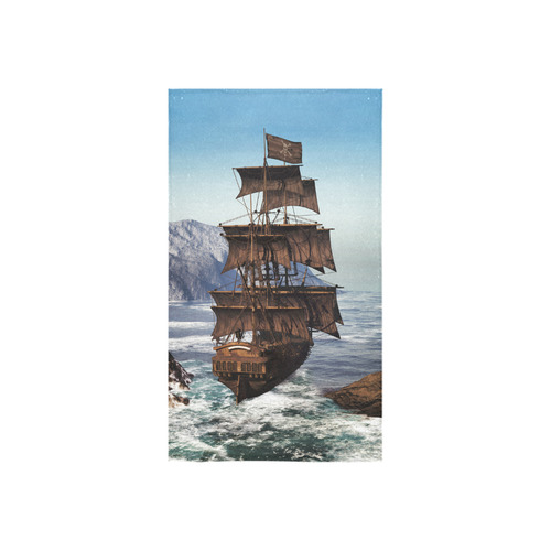 A pirate ship sails through the coastal Custom Towel 16"x28"