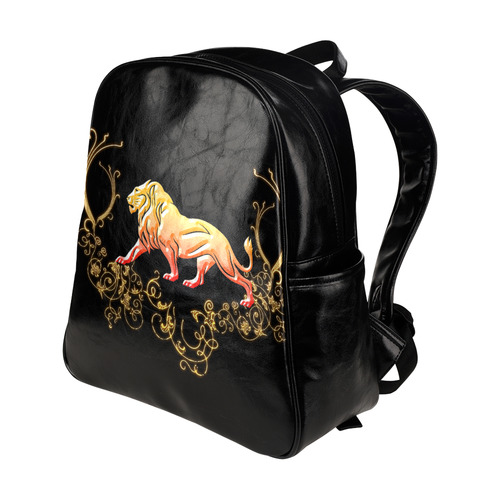 Awesome lion in gold and black Multi-Pockets Backpack (Model 1636)