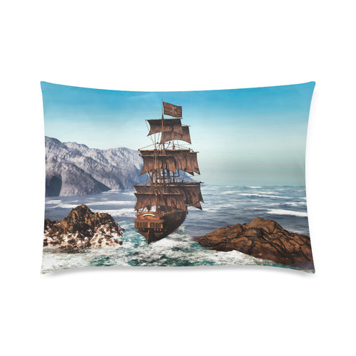A pirate ship sails through the coastal Custom Zippered Pillow Case 20"x30"(Twin Sides)