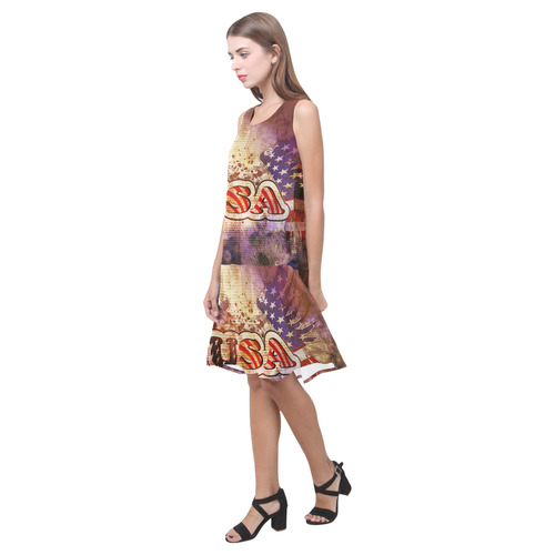 the USA with wings Sleeveless Splicing Shift Dress(Model D17)