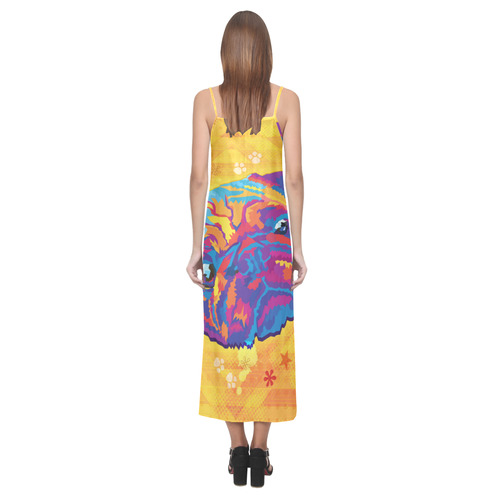 pop art pug V-Neck Open Fork Long Dress(Model D18)