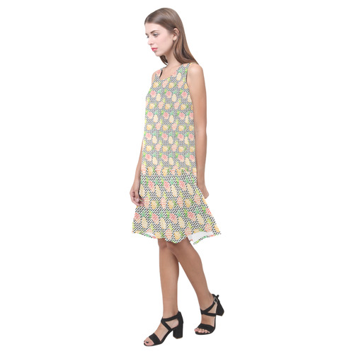 watercolor pineapple Sleeveless Splicing Shift Dress(Model D17)