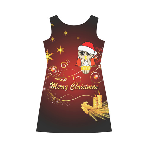 Cute christmas owl on red background Bateau A-Line Skirt (D21)