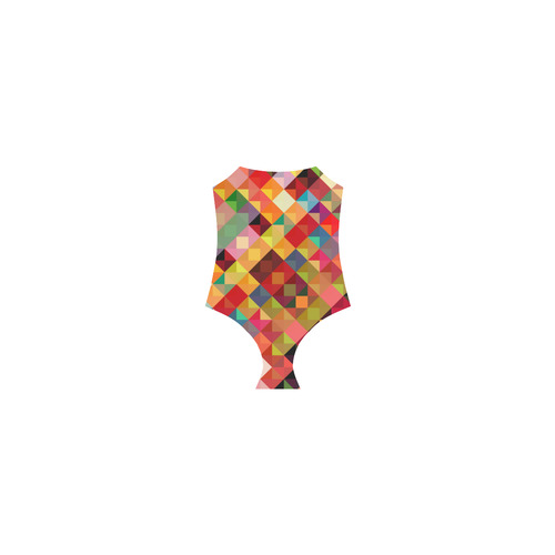 Colorful Red Orange Geometric Abstract Pattern Strap Swimsuit ( Model S05)