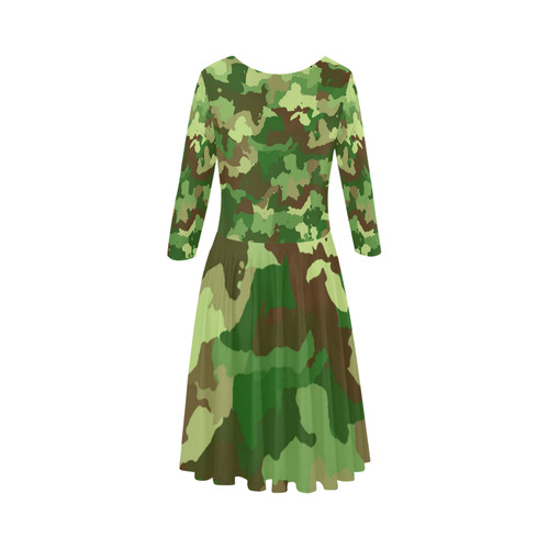 camouflage green Elbow Sleeve Ice Skater Dress (D20)