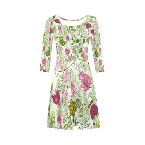 doodle flowers, flower 3/4 Sleeve Sundress (D23)