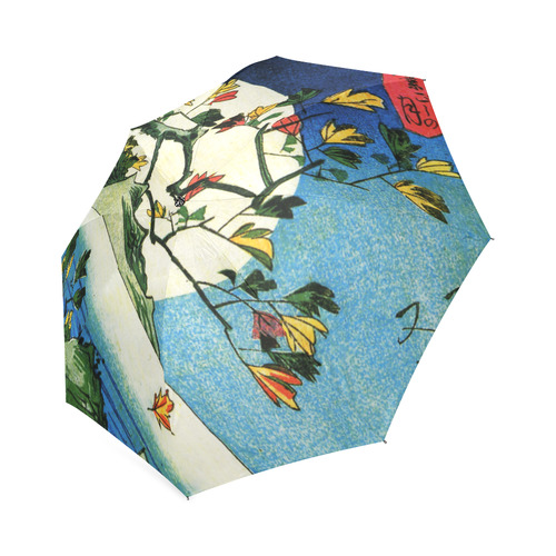 Hiroshige Moon Over Waterfall Vintage Japanese Foldable Umbrella (Model U01)