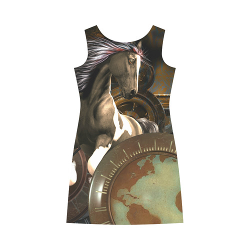 Steampunk, awesome horse with clocks and gears Round Collar Dress (D22)