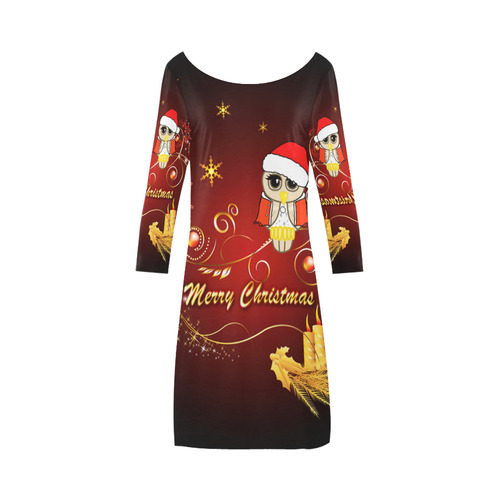 Cute christmas owl on red background Bateau A-Line Skirt (D21)